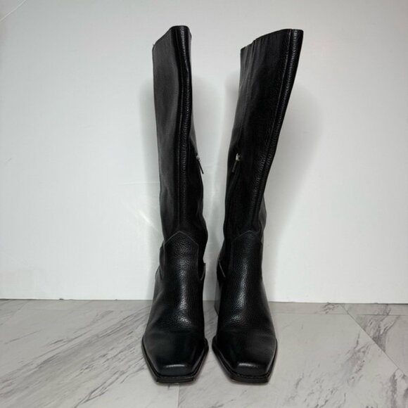 Vince Camuto Sangeti Black Leather Square Toe Wide Calf Heeled Tall Boot 10M - Picture 2 of 15